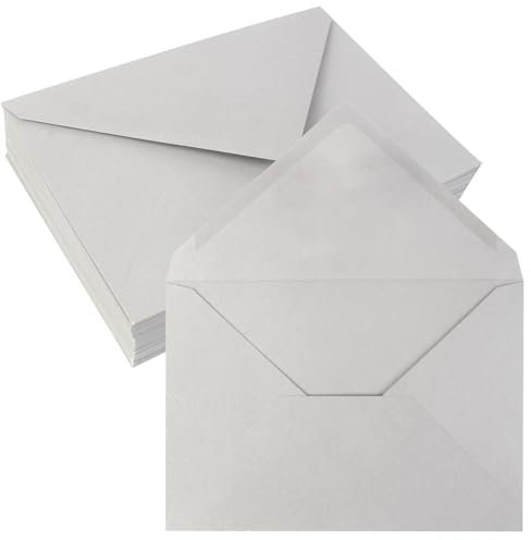 JAGERGREEN 50 Stück Briefumschläge B6 Grau, 137x194 mm 150 g/m² Umschläge Selbstklebend mit Nassklebung, Briefumschlag ohne Fenster, Kuvert für Grußkarten, Geburtstagskarten, Einladungen, Hochzeit
