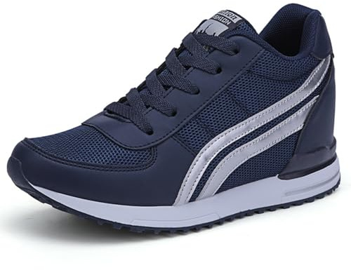 MIXSEN Baskets Femmes Compensées Chaussure de Sport Marche Fitness Respirante Tennis Sneakers Invisible Talon 7cm(Bleu,39EU)