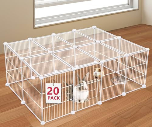 VISCOO 20 Panels Small Animal Playpen, Pet Playpen, C&C Cage for Guinea Pigs, Rabbit/Bunny Cage, Puppy Play Pen, Indoor Outdoor Portable Metal Wire Yard Fence(White)