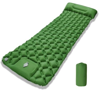 Hitopin 1 Pièce Tapis De Couchage De Camping Gonflable,Matelas De Camping-Autogonflant,Ultraléger De Matelas Gonflable,Tapis de Couchage Ultraléger avec Pompe à Pied, pour Voyage Tente