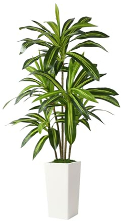 Alupssuc Artificial Dracaena Fake Tree 5FT, White High Pot Artificial Plants Indoor&Outdoor, Fake Plants for Office/Home/Living Room Potted Decoration, 5ft