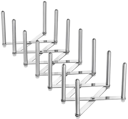 Qobobo Porta-coperchio regolabile da cucina per fino a 6 coperchi, supporto per piatti, tagliere in acciaio inox, coperchio per pentole, coperchio per pentole, organizer per cassetto