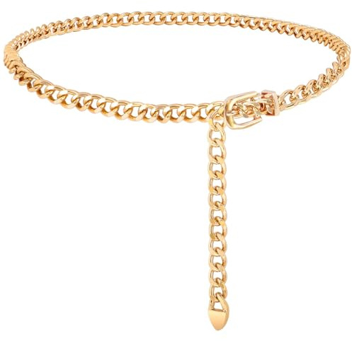 WHIPPY Damen Kettengürtel Mode Taillenkette Gürtel Verstellbare taillengürtel für Kleid Jeans, Gold, 110cm