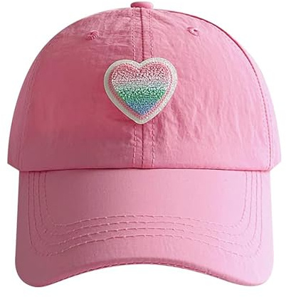 JIAHG Casquette de Base-Ball Fille été Motif à Cœur Coloré Casquette Visière pour Enfant 3-8 Ans Chapeau de Soleil Léger Respirant Réglable pour Aller à l'école, Course, Cyclisme