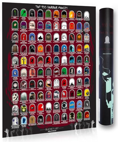 Atlas & Green Top 100 carteles de película de terror. Top 100 carteles de película de terror rasca actualmente con éxitos de taquilla de 2024 100 películas de terror Pósters para raspar