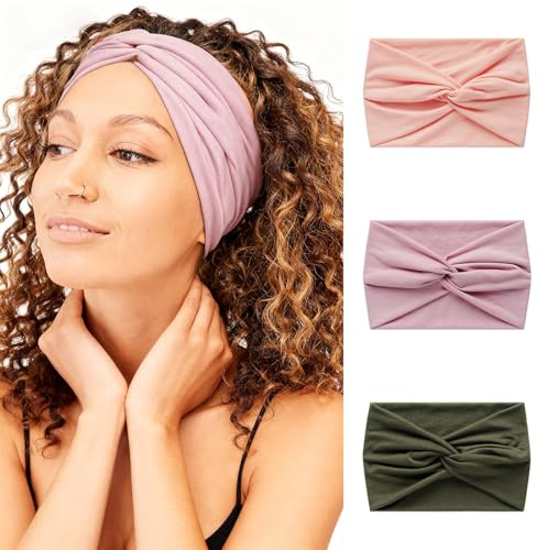 Alexis Leroy 3 Pezzi Fasce per Capelli Donna Fascia Larga per Capelli in Tinta Unita Rosa Chiaro/Viola Chiaro/Verde Scuro