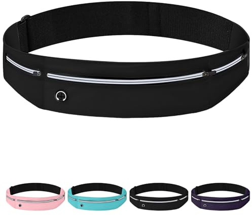 Mayoii Invisible Running Belt for Women and Men with Adjustable Velcro Lightweight Money Belt Bum Bag, Multi-Pocket Running Belt for Phone (Black, Medium)