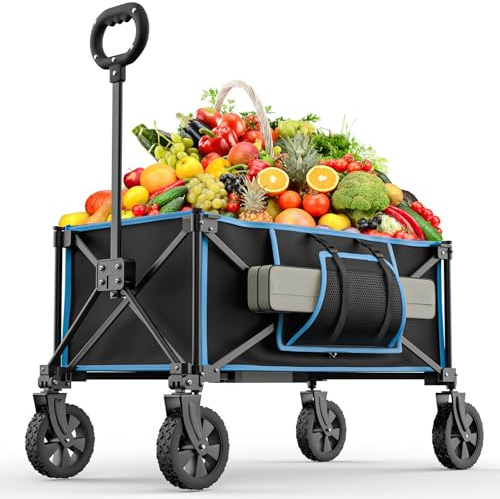 Folding Festival Trolley on Wheels - Morpilot Foldable Camping Cart Pull Along Wagon 150lbs Heavy Duty Trolley for Beach Shopping Fishing Picnic Outdoor