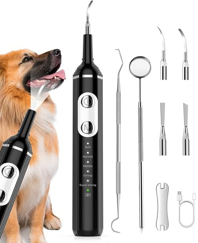 Dog Plaque Remover for Teeth, Wagner Stern Dog Teeth Cleaning Toothbrush with 5 Modes & LED Light for Teeth Cleaning Plaque Removal, Tartar Remover with 4 Heads, Rechargeable