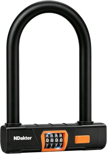 NDakter Bike Lock, Keyless Heavy Duty Combo Bike D Locks, Anti-Theft Combination Bicycle U Lock for Road Bike, Ebike, Electric Bike, Scooter, Mountain Bike