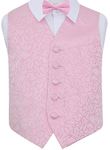 DQT Boys Swirl Waistcoat & Pre-Tied Bow Tie Set (2pc) - Wedding Party & Formal - Baby Pink 9-10 Years 30