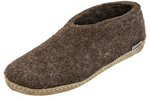 glerups dk Ciabatte unisex per bambini, ragazzi, ragazze, suola in pelle, lana merino, lana di pecora calda, invernale, marrone, 33 EU