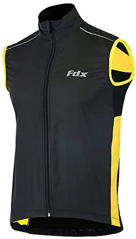 FDX Cycling Gilet Men’s - Lightweight, Breathable Sleeveless Reflective Biking Jacket - Windproof Vest for Running, MTB, Hiking, Gym, Riding - Water Resistant Bicycle Top Gear (Yellow-XXL)