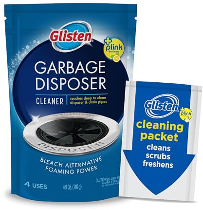Glisten Garbage Disposer Cleaner and Freshener, Sink Disposal Odor Eliminator with Foaming Action, Lemon Scent, Made in the USA, 4 Packets