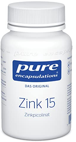 Pure Encapsulations Zink 15 (Zinkpicolinat) 15mg | 180 Kapseln veganes, bioverfügbares Zinkpicolinat mit sehr guter Verträglichkeit (>5 Monate Vorrat) | unterstützt Haut, Nägel, Haare und Sehkraft