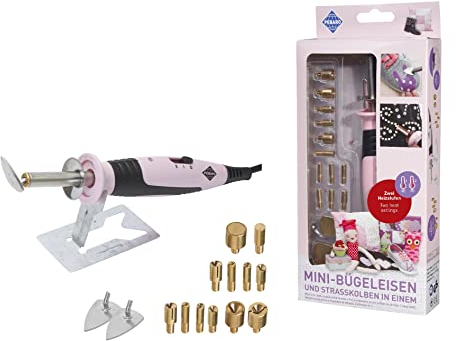 Pebaro 0211 Mini Fer à Repasser et applicateur de Strass avec 2 Embouts pour Fer à Repasser et 10 Embouts pour applicateur de Strass