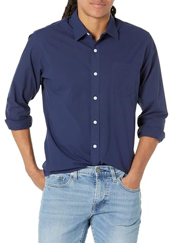 Amazon Essentials Camicia Casual in Popeline a Maniche Lunghe vestibilità Regular Uomo, Blu Marino, M