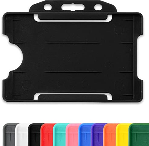 CKB LTD 10 x svart ensidig styv glidning i öppen framsida ID-kortshållare horisontellt/landskap identitet plastpass-skydd – rymmer ett 86 mm 54 mm cr80 kreditkort i storlek