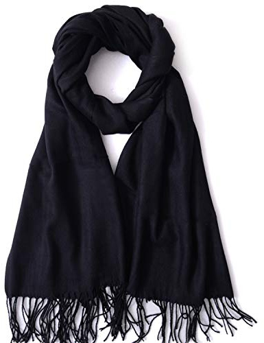 GERIINEER Winter Long Wool Soft Warm Tassel Scarves for Women Men Ladies 20 Solid color Scarfs Women Men Shawls and Wraps (Black)