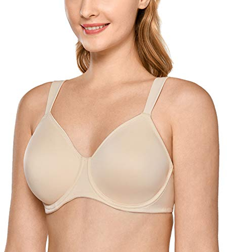 DELIMIRA Women's Non-Padded Minimiser Bras Full Coverage Seamless Underwire Plus Size Smooth T Shirt Bra Beige 36DD