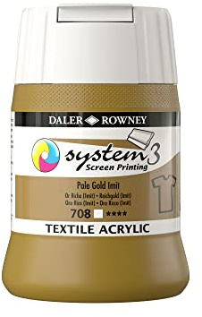Daler-Rowney System3 Textile Acrylic Screen Printing Ink, Plastic Pot, 8.45oz - 250 ml, Pale Gold Imitation