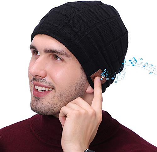 EasyULT Bonnet Bluetooth 5.0, Bonnet de Musique Bluetooth avec Casque stéréo et Microphone Mains Libres, Lavable Bluetooth Knit Bonnet Gifts pour Sports, Ski, Marche(Noir)