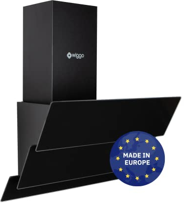 Wiggo Campana extractora de 50 cm, sin cabeza, con recirculación de aire, 300 m³/h, pantalla táctil LED, 3 niveles, filtro grasa y 2 filtros carbón, extractora con 3 partes frontal de cristal, negro