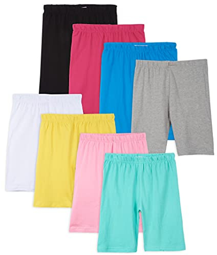 Pink Angel 8-Pack Girls Bike Shorts – Breathable Cotton Spandex for Comfort All Day – Perfect for School, Play & Layering