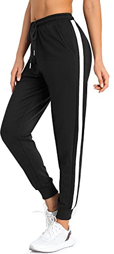 Joggingbyxor dam bomull lång träningsoverall dam sportkläder sportbyxor byxor elastisk midja dragsko för sport yoga fitness casual gym löpning, svart, XL