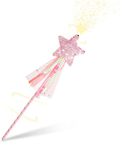 Baguette de Fée Princesse Mignonne Scintillante d'Étoile et d'Ange - Accessoires de Costume pour Faveurs de Fête, Anniversaire, Mariage, Cosplay, Jeu de Rôle (Rose)