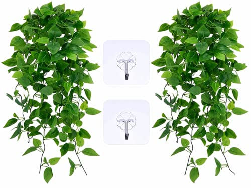Anlising 2 Piezas Planta Colgante Artificial, Hiedra Artificial para Colgar, Artificiales Verde Hojas de Hiedra, Vid Artificial, con 2 Ganchos, para Boda, Hogar, Jardín, Decoración de Pared (Verde)