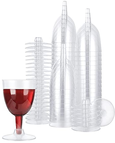 YAYODS 100 Sets Plastic Wine Glasses, 150ML Clear Unbreakable Wine Glasses, Unbreakable Reusable Wine Glasses for Picnics, Camping, BBQ, Party