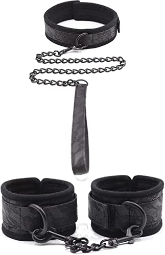 ROLOL 2 Pcs Restraint Hand Fesseln Spaß Schwamm Klettverschluss Leder Halsband mit Leine Handschellen SM Restraint Handfesseln -Halsbänder