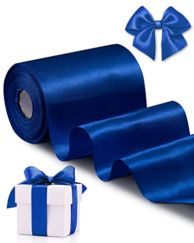 Cinta de satén azul de 10 cm x 22 m de ancho, cinta azul real gruesa para una gran inauguración, corte de cinta de negocios, ceremonia, lazo, sillas de boda, fajas de concurso