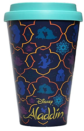 Disney Aladdin Reisebecher – RPET Recycelt, 400 ml – Kaffeebecher zum Mitnehmen wiederverwendbar – auslaufsicherer Kaffee-Reisebecher – Tee-Reisebecher