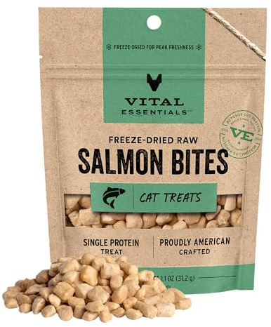 Vital Essentials Freeze Dried Cat Treats, Salmon Bites, 1.1 oz Bag