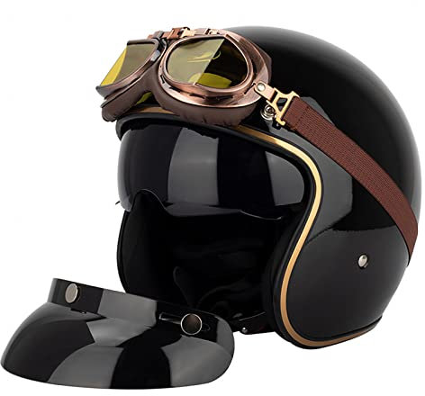 EBAYIN Casque Bol Casque Jet 3/4 Casque De Moto Dot Ece Approuvé Scooter Cyclomoteur Semi Casque Quick Release Cruiser HéLicoptèRe Jet Casque Homologué ECE,B-M=(57~58cm)