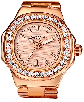 JewelryWe Ringuhr Fingeruhr Damen Uhren - Rosegold Quadrat Quarz Analoge Verstellbar Metall Ring Uhr Frauen Glitzer Strass Fingerringuhr Uhrenring mit Rosa Rechteckigem Zifferblatt