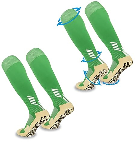 FIBOGOUP 2 Pairs of Grip Socks Football | Football socks for adults and kids | Universal size | Flexible breathable Sports Socks (Green,L)