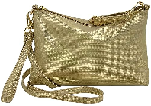JENNIFER JONES - Petit sac bandoulière femme, Sac de poignet Pochette 2 en 1, bandoulière amovible, Design Doré