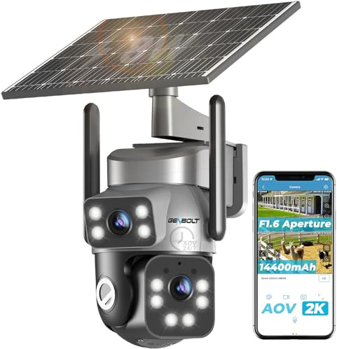 GENBOLT 4G Solare Telecamera Esterno Senza Fili di Sicurezza Esterni, AOV Registrazione 24/7, 3MP+3MP IP Videocamera Sorveglianza con Rilevamento AI a SIM Card, CCTV Camera Batteria 8W 14400mAh