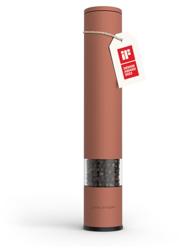 LARS NYSØM Salt Pepper Mill Manual with Adjustable Ceramic Grinder from coarse to fine I Design Spice Mill (Brick Red)