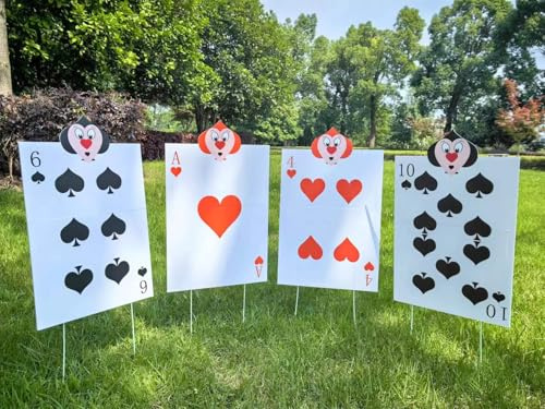 4pcs Queen's Soldiers Big Cards Yard Signs 22.9*14with Stakes Alice Party Decorations Queen of Hearts Accessories AliceThemed Party Decor Large Lawn Garden Sign Indoor Outdoor