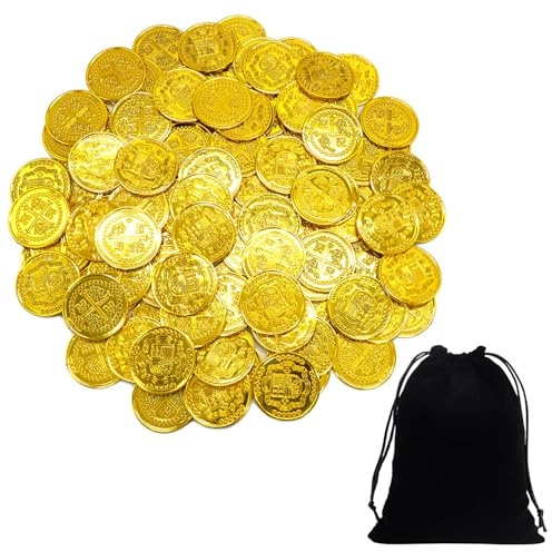 100 Monete D'Oro Con Croce, Borsa Con Coulisse Da 1 Pezzo, Monete D'Oro In Plastica, Monete D'Oro Al Cioccolato, Tesoro Dei Pirati Con Monete D'Oro, Oggetti Di Scena Per Avventure Per Bambini