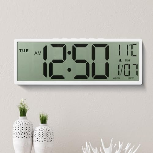 Maxstar 15'' Large Digital Wall Clock,Big LCD Screen Display with Jumbo Numbers,Battery Operated,Auto DST,Temperature,Date,Wall Clocks for Living Room,Bedroom,Kitchen,Desk Decor,Easy Read for Elderly