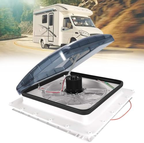 ZEEKYFOR Ventilatore da Tetto per Camper da 12 V con Telecomando, Ventilatore di Scarico per Camper a Basso Rumore, Ventilatore da Tetto per Camper, Roulotte, Reversibile a 10 velocità,40x40cm