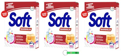 3 X Soft detersivo in polvere per lavatrice – detersivo in polvere Marsiglia – 105 lavaggi 5,250 kg + portachiavi Beni Culinari