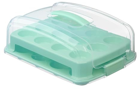 Scatola Di Stoccaggio Della Torta, Vettore A Scatto A 2 Livelli Con Manico E Copertura Trasparente, 38x29x12,5 Cm, 24 Contenitori Per Cupcake Pasticceria, Organizzatore Di Torte Riutilizzabili, Per Il