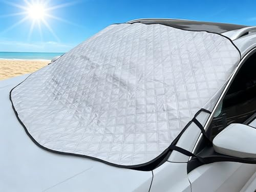 NOYVYDS Copertura Parabrezza Inverno Auto 147×116cm,Telo Antigelo e Antineve con 5 Magneti, Protezione Parabrezza Universale per Auto, SUV