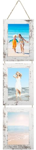 Zyiphor 10x15 cm Portafoto da Parete, Set Cornici Foto Multiple da Parete con Corda, Portafoto Multiplo Decorativo a Collage per Soggiorno, Camera da Letto e Ufficio, Bianco Invecchiato